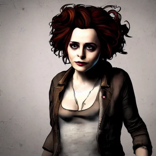 Image similar to helena bonham carter portrait, borderlands, tales from the borderlands, the wolf among us, comic, cinematic lighting, studio quality, 8 k