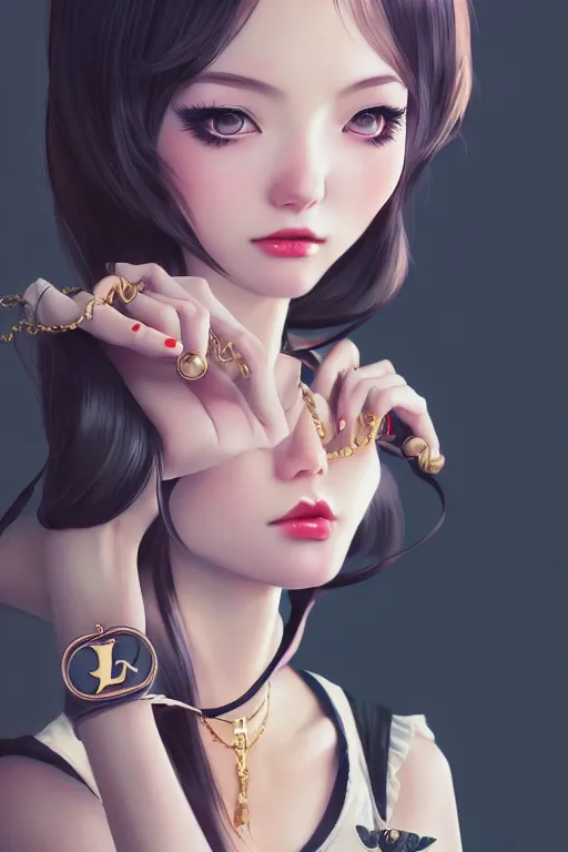 Image similar to a pin up and beautiful fashion charming dreamlke japan girl with lv jewelry, character art, art by wlop and and ilya kuvshinov, hyperdetailed, 8 k realistic, symmetrical, frostbite 3 engine, cryengine, dof, trending on artstation, digital art