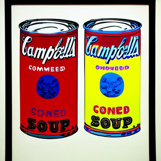 Image similar to andy warhol's campbell's soup painting by Roy Lichtenstein