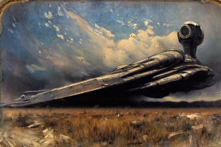 Image similar to impressionist brushstrokes!!!! hr giger and richard schmid and jeremy lipking victorian loose genre loose painting of a giant spaceship