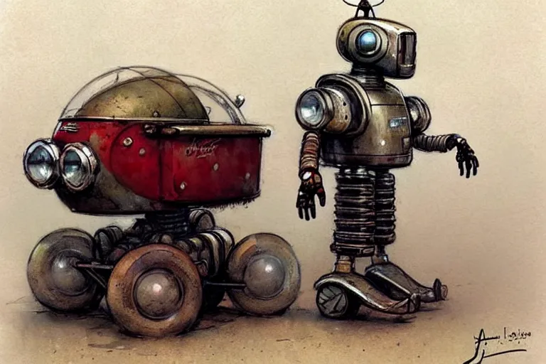 Prompt: adventurer ( ( ( ( ( 1 9 5 0 s retro future robot android fat rat wagon robot. muted colors. ) ) ) ) ) by jean baptiste monge!!!!!!!!!!!!!!!!!!!!!!!!! chrome red