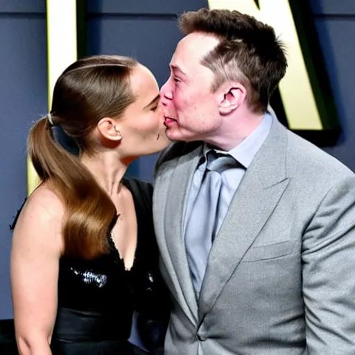 Image similar to Elon Musk kissing Natalie Portman