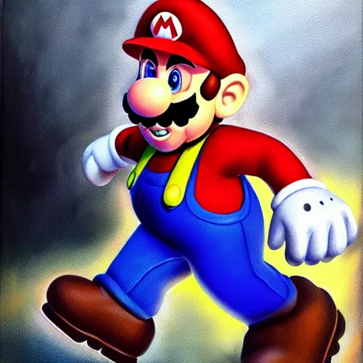 Image similar to mario oil painted ( highly detailed, greatly painted, great quality )