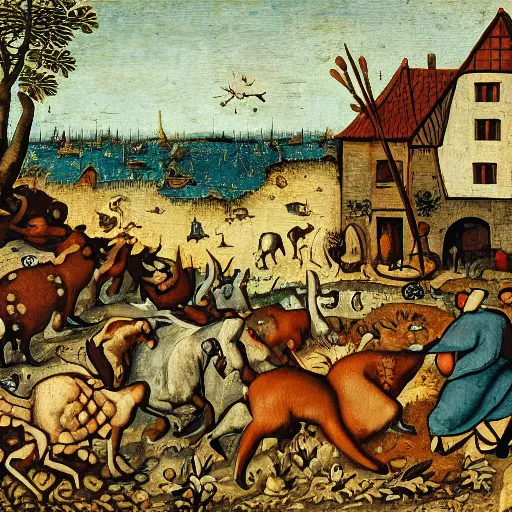 Image similar to of a crypto animal in the style of bruegel