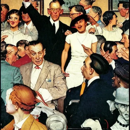 Image similar to An elegant man throws gang signs. Painting by Norman Rockwell.