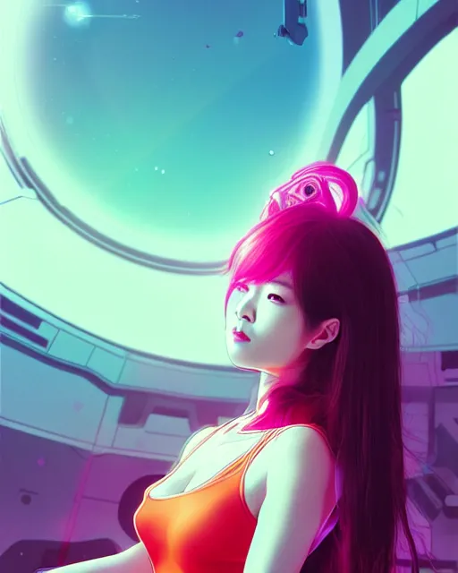 Prompt: kim hyun joo as a cyborg with rose hair, cyborg, warframe, colorful, cinematic, illuminated, sunny day, beautiful girl, advanced technology, futuristic, art by ilya kuvshinov, akiko takase
