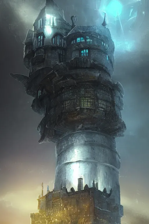 Image similar to Cybernetic Castle housing a Blackhole in a Claw-shaped Cage above the Castle, atmospheric, digital art, fantasy, magic, arcane, volumetric lighting, illustration, realistic
