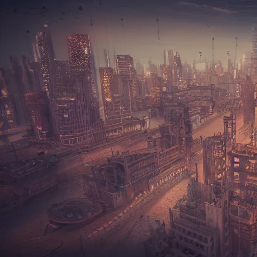 Image similar to 8 k hd detailed octane render of a steampunk city skyline