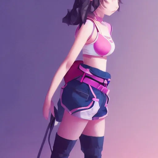 Image similar to a beautiful boyish natalie portman gravure model, wearing oversized pink suspender pants and transparent jet flight backpack, inflatable future shoes, future locomotive style, gapmoe yandere grimdark, trending on pixiv fanbox, painted by greg rutkowski makoto shinkai takashi takeuchi studio ghibli, akihiko yoshida,