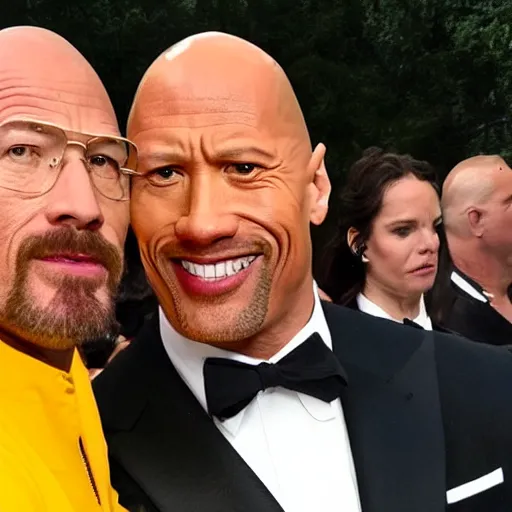 Prompt: Walter White and dwayne Johnson selfie