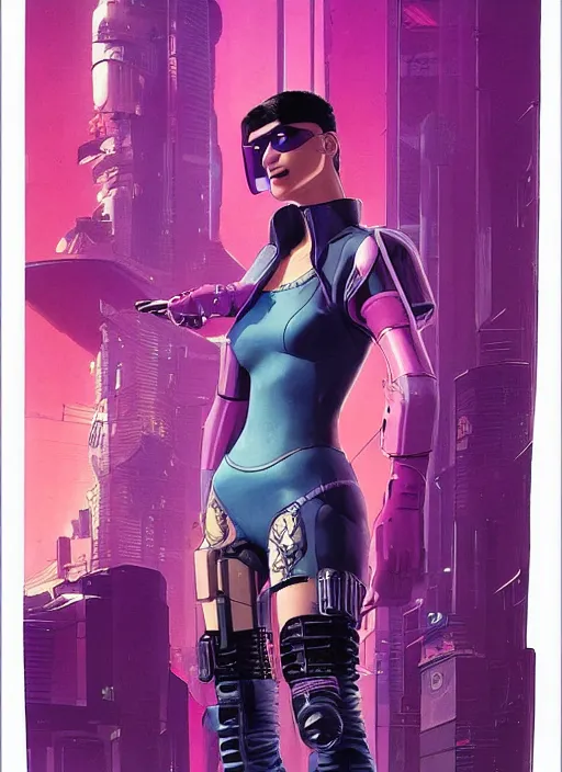 Image similar to cyberpunk hitwoman. portrait by mœbius and will eisner and gil elvgren and pixar. realistic proportions. cyberpunk 2 0 7 7, apex, blade runner 2 0 4 9 concept art. cel shading. attractive face. thick lines.