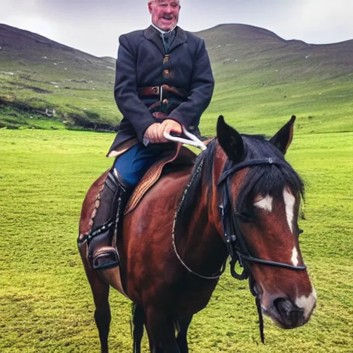 Image similar to an irishman on a horse drinking a guinness