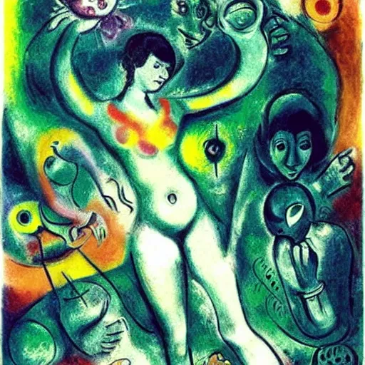 Image similar to A body art. A rip in spacetime. Did this device in her hand open a portal to another dimension or reality?! Monster by Mistake by Marcell Chagall intuitive