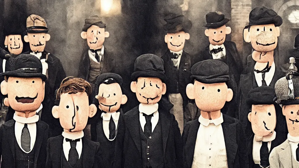 Image similar to the peaky blinders with peanuts heads