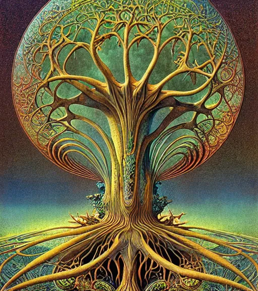 Image similar to tree of life by roger dean and andrew ferez, art forms of nature by ernst haeckel, divine chaos engine, symbolist, visionary, art nouveau, botanical fractal structures, organic, detailed, realistic, surreality