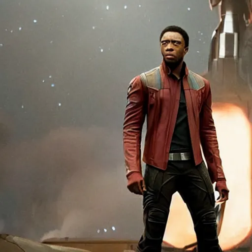 Image similar to film still of Chadwick Boseman as Star Lord in Guardians of the Galaxy