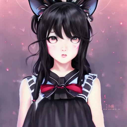 Image similar to realistic beautiful gorgeous natural cute fantasy girl black hair cute black cat ears beautiful eyes in maid dress outfit art drawn full HD 4K highest quality in artstyle by professional artists WLOP, Taejune Kim, JeonSeok Lee, ArtGerm, Ross draws, Zeronis, Chengwei Pan on Artstation