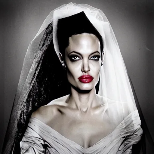 Image similar to Angelina Jolie as the Bride of Frankenstein