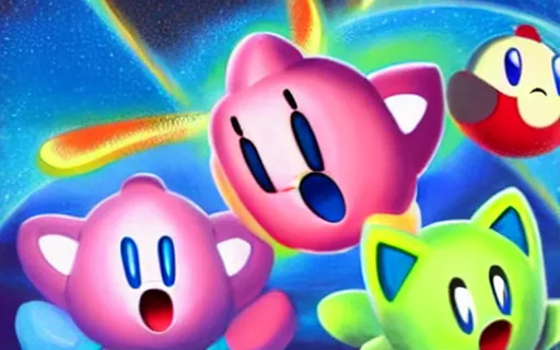 Prompt: Kirby star allies, oil painting on canvas, 8k, detailed