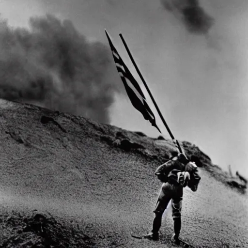 Image similar to roddy piper raising the flag on iwo jima, high detailed, intense, 8 k, photograph