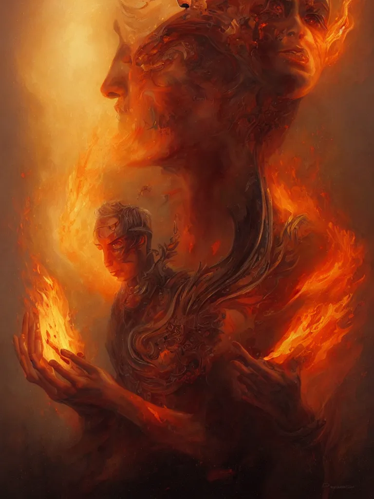 Prompt: A Portrait of the God of Fire, by Jim Burns and Tom Bagshaw