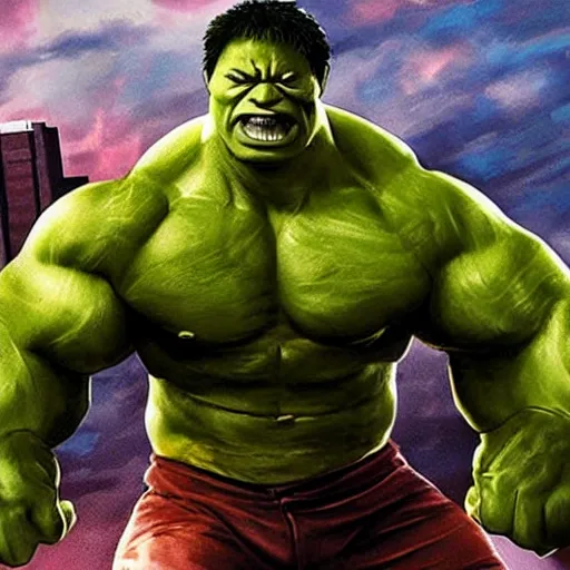 Image similar to Dwayne The Rock Johnson as Hulk from the Marvel Movies