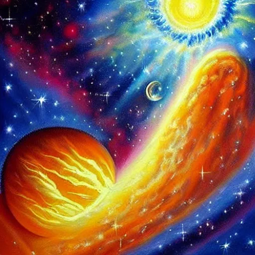 Image similar to beautiful painting of God creating the universe