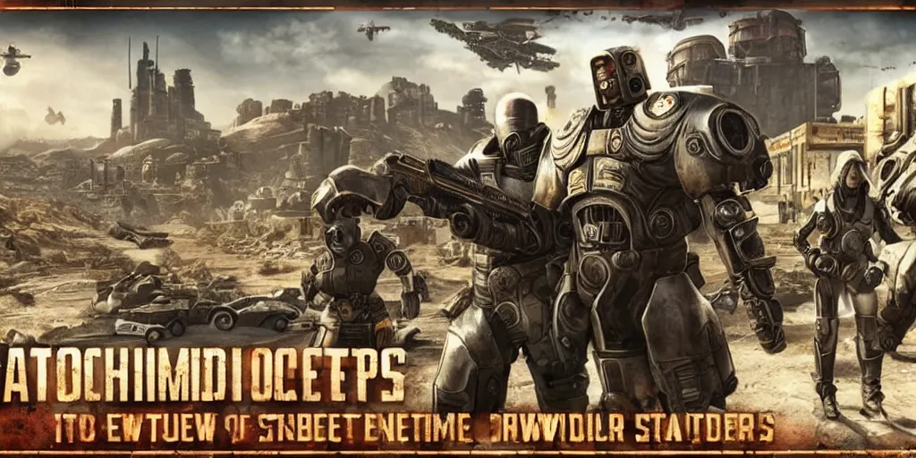 Image similar to campaign poster of brotherhood of steel from fallout : new vegas game