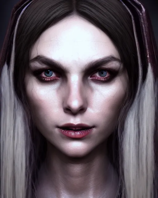 Image similar to headshot portrait of the demonic priestess, cgsociety, detailed, unreal engine, textured, cinematic, character design