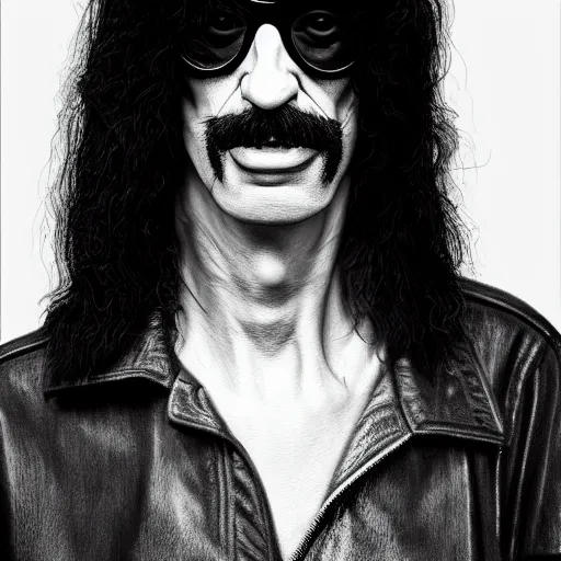 Image similar to The Lovechild of Joey Ramone and Frank Zappa, real life, hyperrealistic, ultra realistic, realistic, highly detailed, epic, HD quality, 8k resolution, body and headshot, front facing, front view, headshot and bodyshot, detailed face, very detailed face