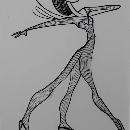 Prompt: beautiful hand - drawn pencil outline animation cel sketch disney glen keane elegant linework of a woman dancing