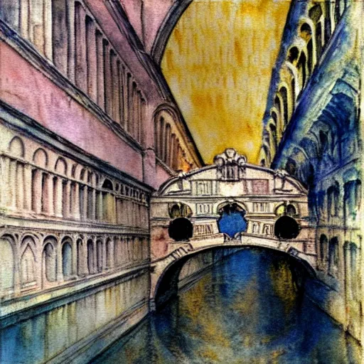 Prompt: the bridge of sighs in the style of vrubel, watercolor, pastel colors