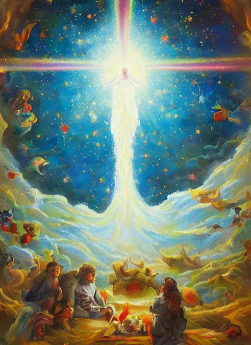 Image similar to a painting so beautiful and universally loved it creates peace on earth, profound epiphany, trending on artstation