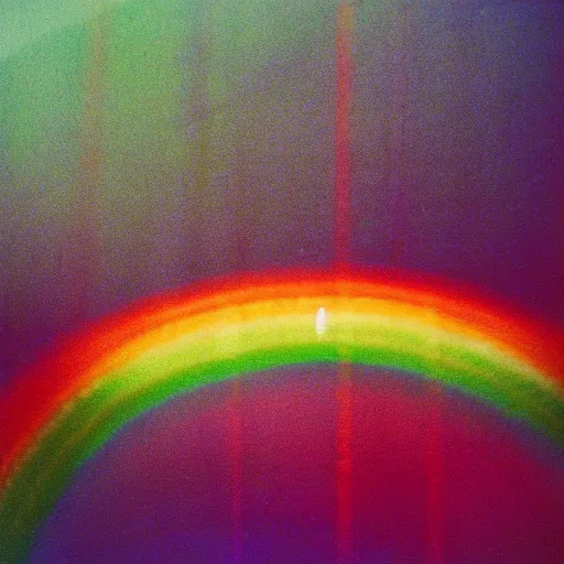 Prompt: of blurred rainbow on J B5 Chirashi photograph, 35mm, film grain w-720 , n-4