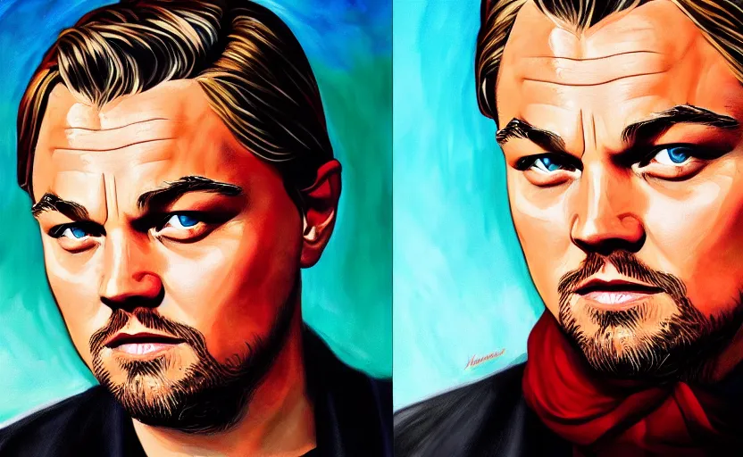 Image similar to painting of leonardo dicaprio in the style of martine johanna