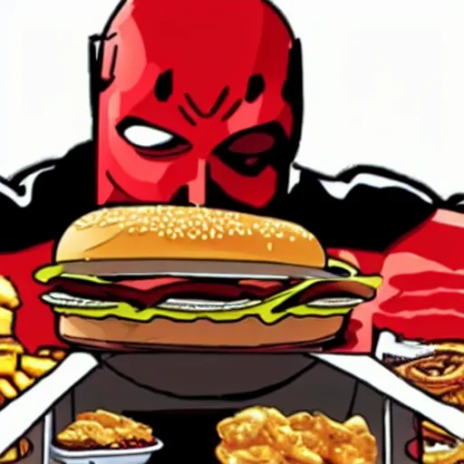 Image similar to daredevil eating mcdonalds