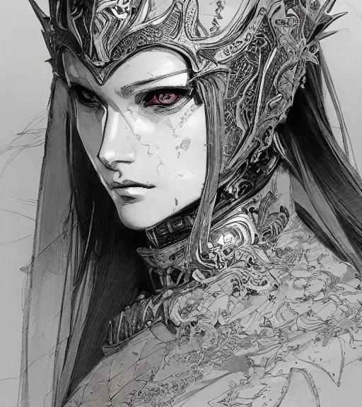 Image similar to portrait of anime woman in armor, pen and ink, intricate line drawings, by craig mullins, ruan jia, kentaro miura, greg rutkowski, loundraw