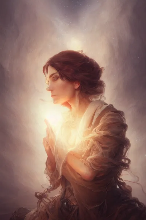 Image similar to dusty wind blowing!!!, dreaming of the void! cinematic volumetric lights, bust portrait, dnd, fantasy, intricate, elegant, highly detailed, digital painting, artstation, concept art, smooth, sharp focus, illustration, art by artgerm and tom bagshaw and greg rutkowski and alphonse mucha