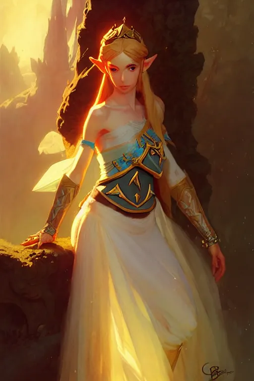 Prompt: princess zelda by bayard wu, anna podedworna, gaston bussiere, greg rutkowski