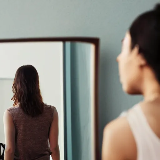 Image similar to a woman looking in the mirror