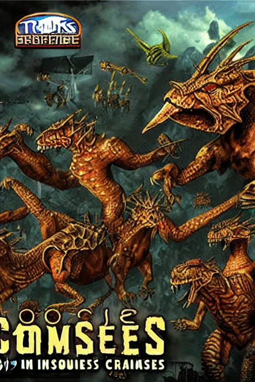 Image similar to Box art of the 2003 RTS PC game Impossible Creatures