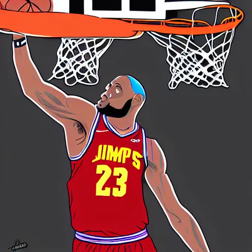 Prompt: lebron james dunking, digital art