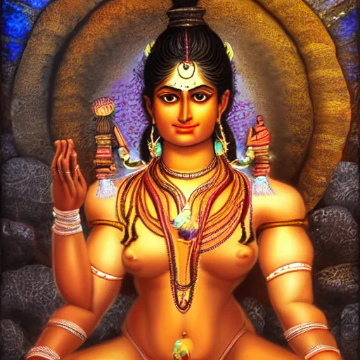 Prompt: muscular oiled sweat goddess laxmi, highly detailed digital art 8 k