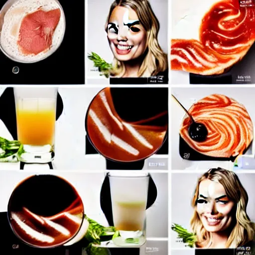 Image similar to margot robbie as a liquid, professional food photography