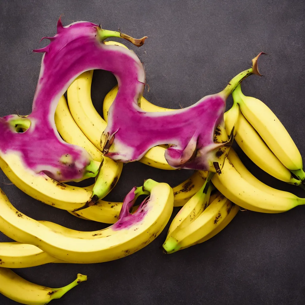 Prompt: banana in the shape of dragon fruit, hyper real, food photography, high quality