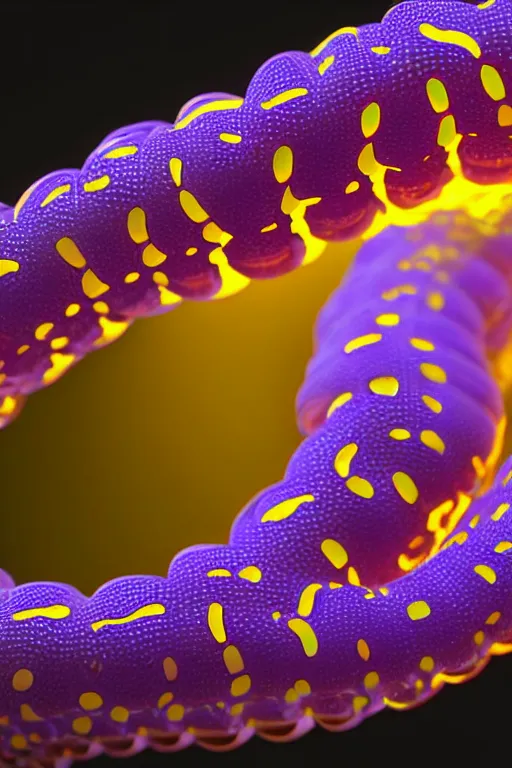 Image similar to high quality close-up photo translucent biomechanic centipede! gorgeous highly detailed hannah yata elson peter cinematic yellow and purple lighting high quality low angle hd 8k sharp shallow depth of field