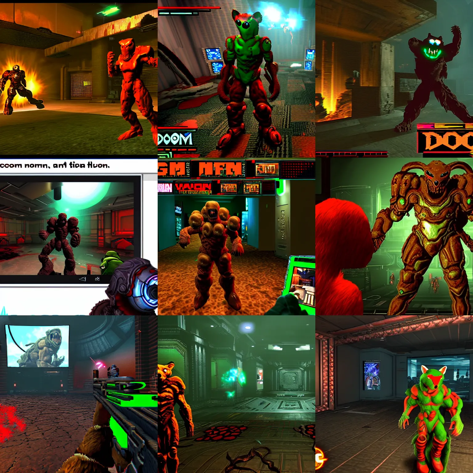 Prompt: a screenshot of the video game doom with fursuit on screen