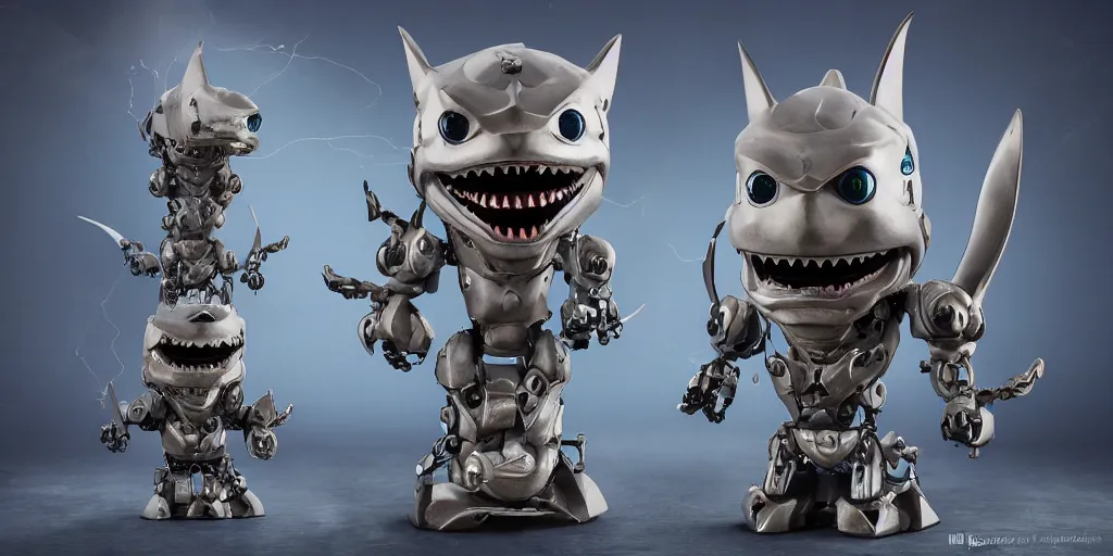 Image similar to very cute strong shark mystical statue robot, highly detailed, 8 k, masterpiece, super resolution.