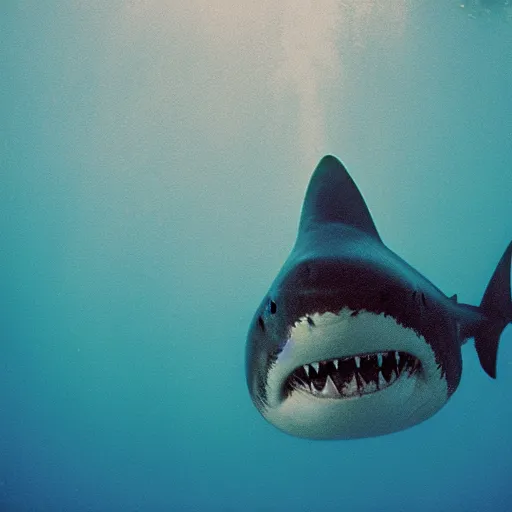 Prompt: photo of shark biting man underwater cinestill, 800t, 35mm, full-HD