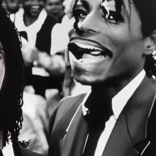 Image similar to michael jackson smiling at tupac ( 1 9 9 0 ), 4 k